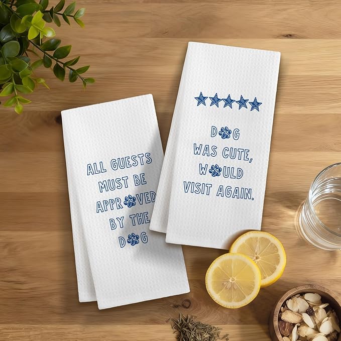 Funny Dog Kitchen Dish Towels, Gifts for Dog Lovers Owners Mom Lady, Guest Bathroom Decor, Pet Lover Gifts Hand Tea Towels for Bathroom Kitchen, 16x24 Inches Set of 2