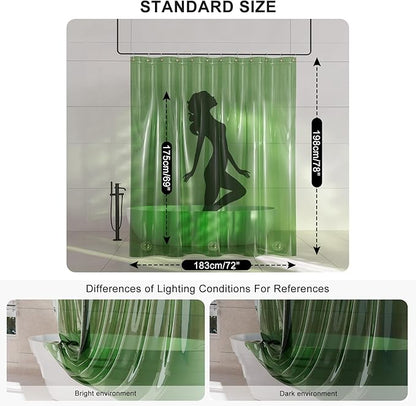 AmazerBath Long Shower Curtain Liner, 100% EVA Soft Clear Green Heavy Duty 78 inch Shower Curtain and Liner 2-in-1, 72x78 Plastic Bathroom Shower Curtain, 12 Rustproof Grommets & 3 Weighted Stones