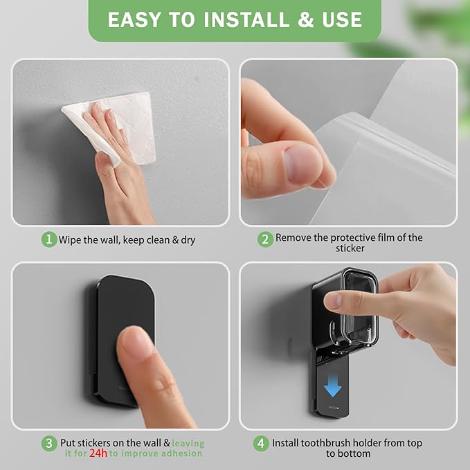 2-Pack Innovative Single Slot Toothbrush Holders with Cover – Wall-Mounted, Hygienic Storage for Bathroom & Shower, Ideal for Family and Travel