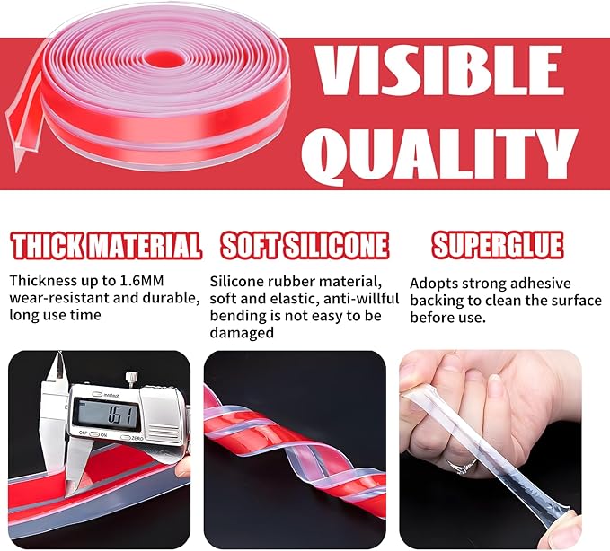 19.7Ft T-Shaped Clear Weather Stripping Door Seal, Door Draft Stopper Silicone Seal Strip, Weather Stripping for Shower Glass Gaps