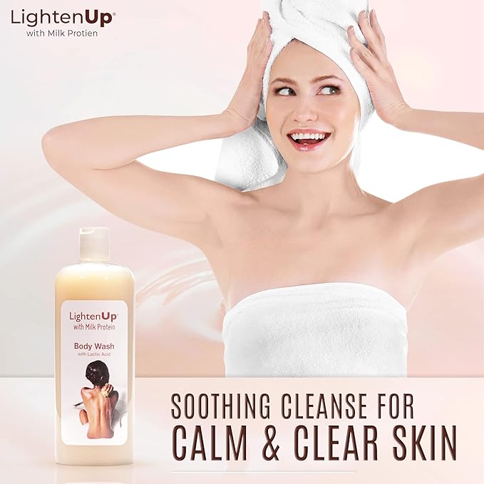 Lighten-Up LightenUp Lactic Acid Body Wash - 33.8 Fl oz / 1000 ml - Exfoliating Shower Gel, with Shea Butter and Coconut Oil, For All Skin Types
