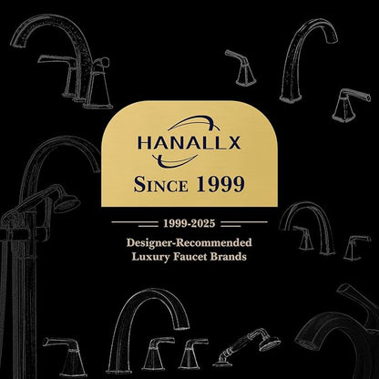 Free Standing Tub Faucet, Hanallx Luxury Matte Black Freestanding Bathtub Faucet with Sprayer, Premium Brass High Flow Rate Floor Mount Tub Filler Swivel Spout, Roman Tub Faucet Set（HM88011-BK）