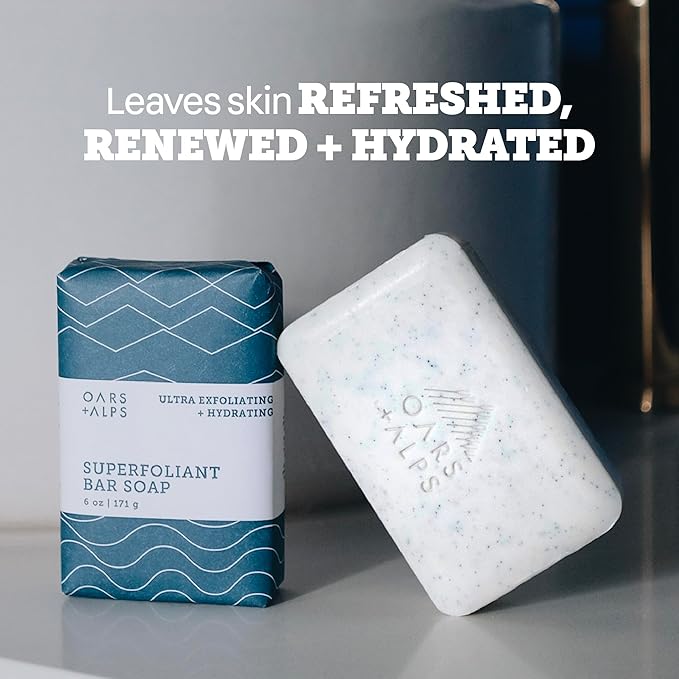Oars + Alps Eucalyptus Superfoliant Exfoliating Bar Soap for Men, Deep Cleaning & Exfoliating Soap with Jojoba Beads, Made with Clean Ingredients, All Skin Types, Cruelty Free, 3pk, 6oz