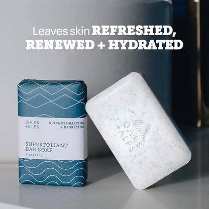 Oars + Alps Superfoliant Exfoliating Men's Bar Soap, Dermatologist Tested and Made with Clean Ingredients, Travel Size, 6 Pack, 6 Oz Each