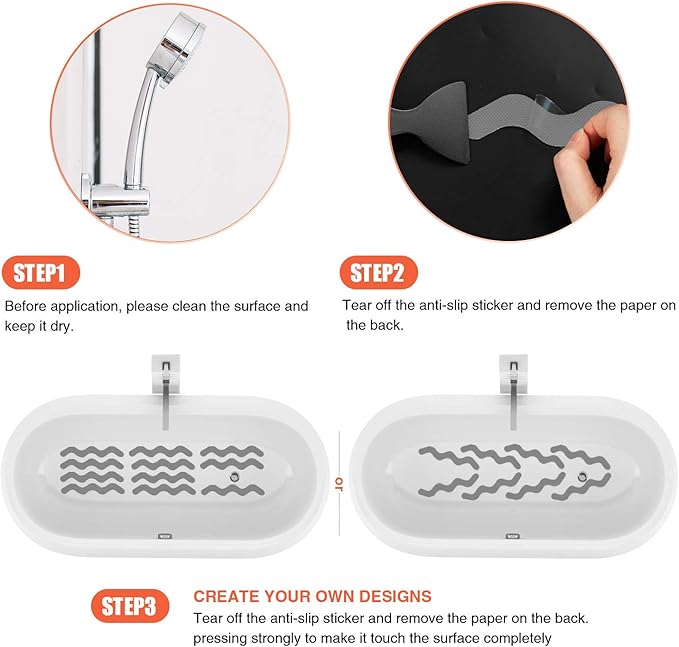36 PCS Anti Slip Shower Stickers, Safety Bathtub Strips Adhesive Decals with Premium Scraper for Bath Tub Shower Stairs (Grey)