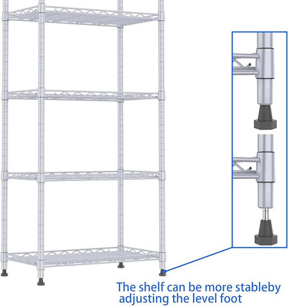 REGILLER 6 Wire Shelving Steel Storage Rack Adjustable Unit Shelves for Laundry Bathroom Kitchen Pantry Closet(Silver,11.7" D x 21.4" W x 63" H)