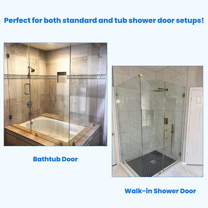 Shower Door Hardware Kit for Frameless Corner Shower Setup, Includes Hinges, Square Pull Handles, U-Clamps and Connector, for 5/16"–3/8" Glass, Bathtub or Standing Shower Use, Matte Black