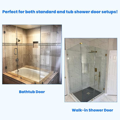 Shower Door Hardware Kit for Frameless Corner Shower Setup, Includes Hinges, Square Pull Handles, U-Clamps and Connector, for 5/16"–3/8" Glass, Bathtub or Standing Shower Use, Matte Black