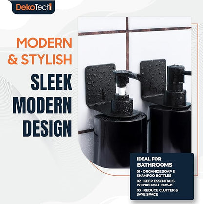 Wall-Mounted Shower Bottle Holder, Adhesive Shampoo and Soap Dispenser Rack, Black, No-Drill Bathroom Organizer, 2 Pack