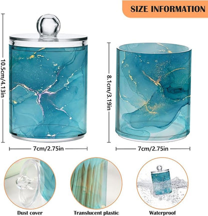 MNSRUU 2 Pack Qtip Holder Organizer Dispenser Blue Marble Abstract Fluid Art Bathroom Storage Canister Cotton Ball Holder Bathroom Containers for Cotton Swabs/Pads/Floss