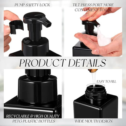 Domensi 24 Pcs Foam Pump Bottle Foaming Soap Dispenser Empty Travel Foaming Dispenser 8.5 oz Refillable Hand Soap Plastic Pump Bottle Travel Clear Container for Bathroom Vanities (Whole Black)