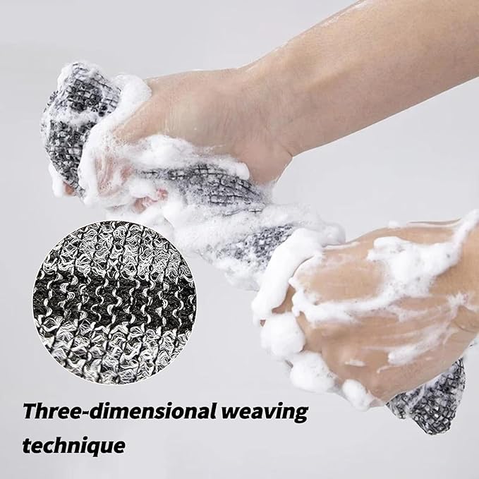Blissal Exfoliating Shower Towel 47", Premium Scrub Wash Cloth for Body Face, Blissal Shower Towel for Smooth Skin, Quick Drying Durable-Body Scrubber with 2 Sides for All Skin Types (Black+Pink)