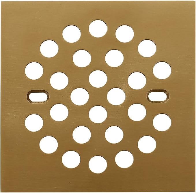 RRAJJ Square Improve 4-1/4 Inch(108mm*108mm) Screw-in Shower Floor Drain Grate Strainer (Brushed Gold)