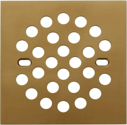 RRAJJ Square Improve 4-1/4 Inch(108mm*108mm) Screw-in Shower Floor Drain Grate Strainer (Brushed Gold)