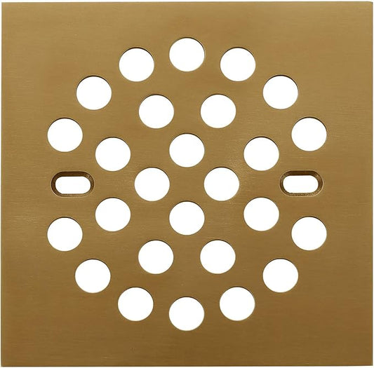 RRAJJ Square Improve 4-1/4 Inch(108mm*108mm) Screw-in Shower Floor Drain Grate Strainer (Brushed Gold)