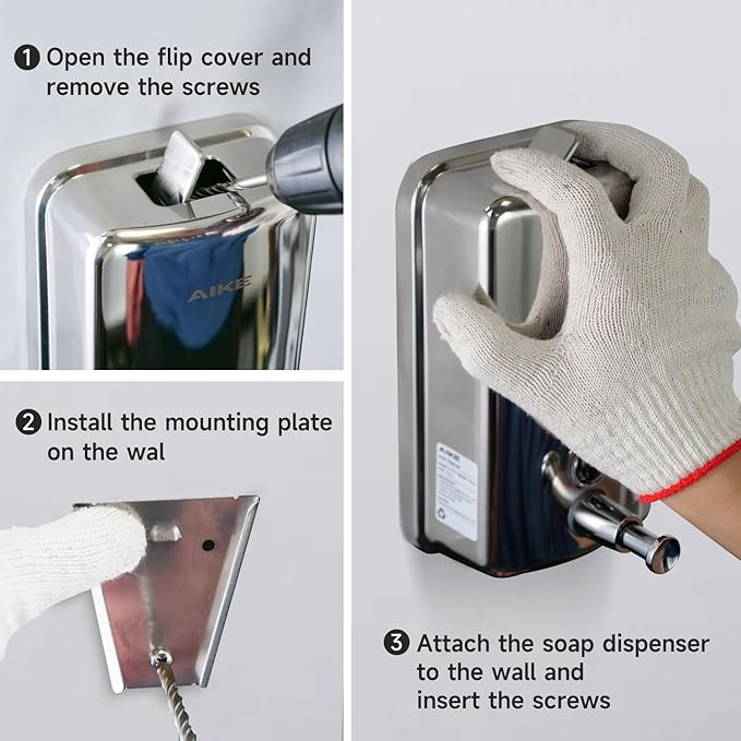AIKE Polished Stainless Steel Wall Mount Pump Soap Dispenser Polished 34 fl.oz. AK1001
