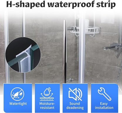 Shower Door Side Seal Strip,39 Inch H-Type Frameless Shower Door Seal, H-Type Shower Door Sweep for 15/32"(12mm) Thick Glass