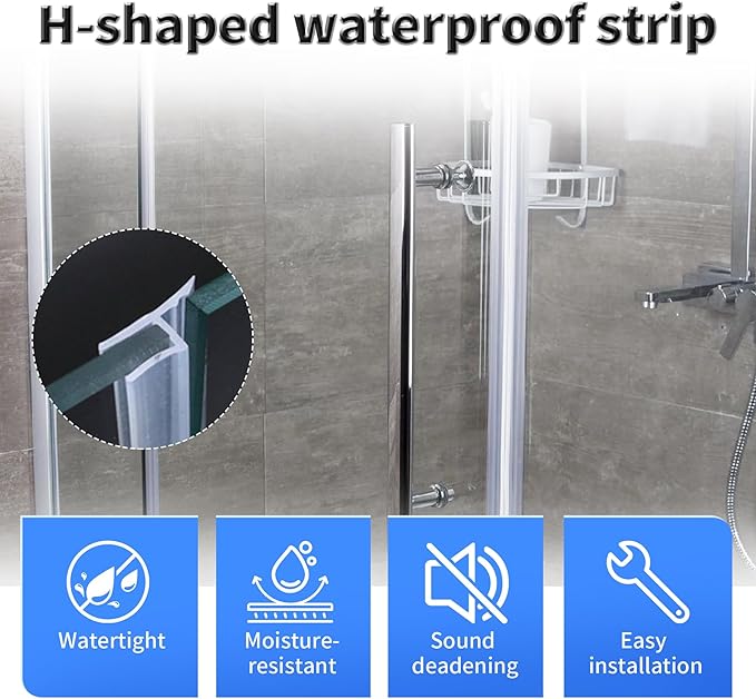 Shower Door Side Seal Strip,39 Inch H-Type Frameless Shower Door Seal, H-Type Shower Door Sweep for 1/4"(6mm) Thick Glass