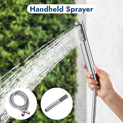 Polish Chrome Wall Mount Outdoor Shower Kit with Hand Held Sprayer Double Cross Handles with Adjustable Slide Bar Dual Function Exposed Shower Faucet System