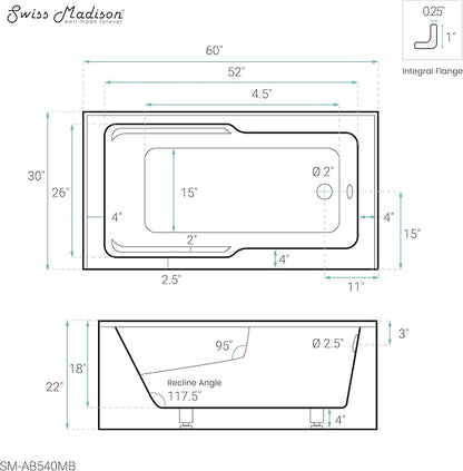 Swiss Madison Well Made Forever SM-AB540MB Voltaire Skirted Alcove Bathtub, 60" x 30", Matte Black