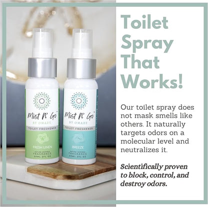 Mist N' Go by Omaze Travel Toilet Odor Eliminator - Toilet Spray for Bathroom Air Freshener - Clean Mix, Regular Size (2oz x2)