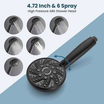 gotonovo Bathroom Shower Head Kit High Pressure Combo System Shower Faucet 6 Modes ABS Handheld Spray Shower Trim Kit Valve Included Shower Head and Handle Set Matte Black