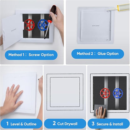 TICONN Access Panel for Drywall, 12 x 12 Inch ABS Plastic Wall Hole Cover Access Doors, Easy Install Plumbing Wall Panel for Drywall, Ceiling, Wiring and Cables