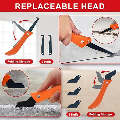 23 Pack Grout Removal Tool Kit, 2 Tile Grout Saws with 6 Extra Blades, 2 Hand Grout Saw and 7 Cleaning Blades, Caulk Remover for Bath Shower, Ideal for Floor Tile Grout Cleaning
