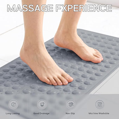 Anti-Slip Bathtub Shower mat, 27.5×14.5（Approximately 70×37cm） inch Soft Oversized Machine Washable Non-Slip Bathtub mat with Drainage Holes, Bathroom Floor Suction Cup.（1-Opaque Gray）