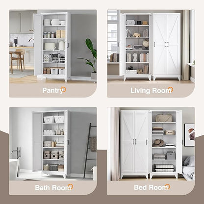 Yizosh Metal Storage Cabinet with Doors and 4 Adjustable Shelves - 75" White Kitchen Pantry Storage,4-Tier Tall Steel Cabinet Locker for Kitchen,Living Room,Dining Room