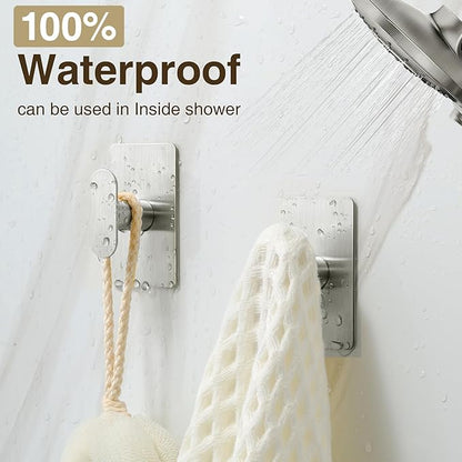 pickpiff Adhesive Towel Hooks for Bathroom: 20LB Extra Strong Wall Hanger for Shower Kitchen RV Dorm Apartment, Silver 2 Pack