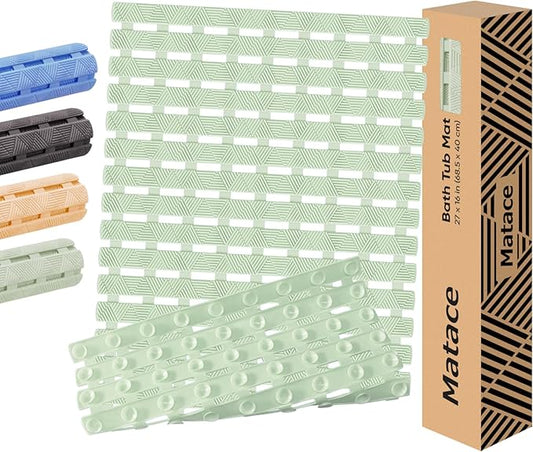 Bathtub Mat Non Slip - for Inside Bath Tub & Shower, Thick & Soft Textured Surface, Fast Drain, No Pooling Water for Better Hygiene, Bathroom Accessories, 27x16 Inch, Sage Green, Matace