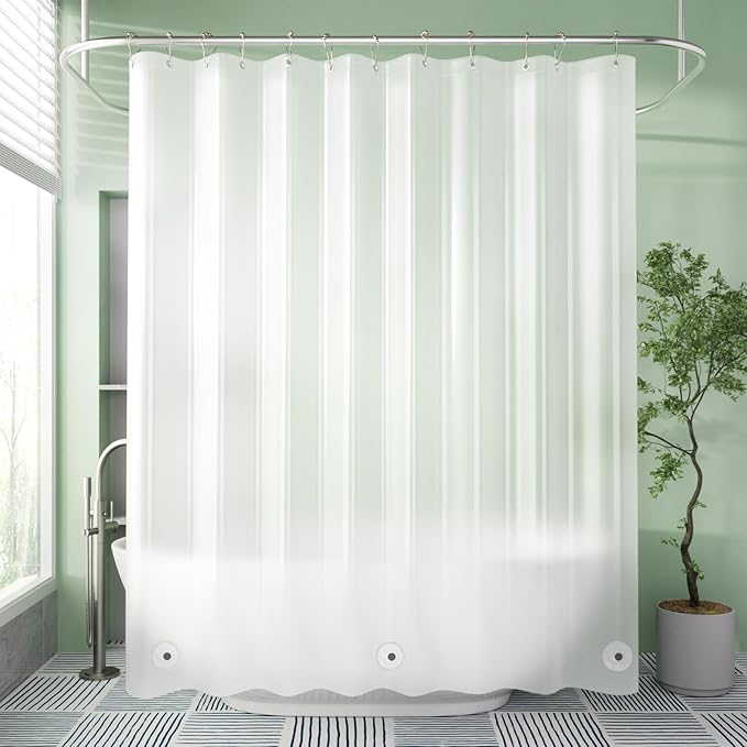 AmazerBath Extra Long Shower Curtain Liner, Plastic Shower Liner 84 Inches Long, Frosted PEVA 72x84 Shower Curtain Liner, Cute Waterproof 84 Inch Shower Curtain Liners with 3 Magnets