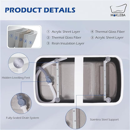 47" Lucite Acrylic Freestanding Bathtub，Square Shape Janpanese Soaking Tub with Seat Desgin,Toe-tap Chrome Right Drain, Slotted Overflow, cUPC Certified,Glossy White