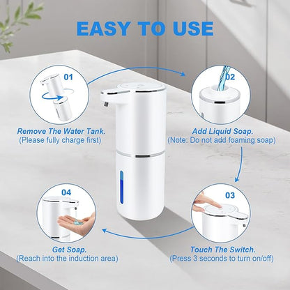 Automatic Soap Dispenser Touchless - Liquid Hand Soap Dispenser for Bathroom, Adjustable Volume for Thick & Thin Liquid, USB Rechargeable Electric Hands Free Dish Soap Gel Dispenser for Kitchen