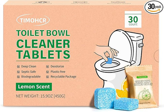 Toilet Bowl Cleaner Tablets 30 Big Pack Fast Dissolve Plastic-free Septic Safe Deodorize Remove Rust Stains, Hard Water Ring Remover, Toilet Cleaning