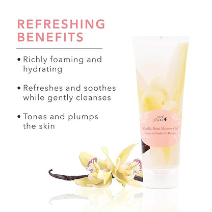 100% PURE Vanilla Bean Shower Gel Natural Foaming & Hydrating Body Wash - Deeply Moisturizing Gentle Soap Cleanser for All Skin Types, Even Sensitive - Gluten-Free - 8 Fl Oz