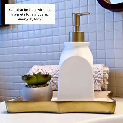 SKL Home Seasonal Soap/Lotion Dispenser Gift Set with 7 Interchangeable Magnetic Holiday Attachments, Refillable for Bathroom & Kitchen, Gold