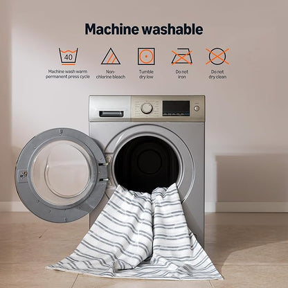 Amazon Basics Geometric Jacquard Fabric Shower Curtain for Bathroom, Lightweight, Waterproof and Washable, 72" W x 98" L, Grey Striped