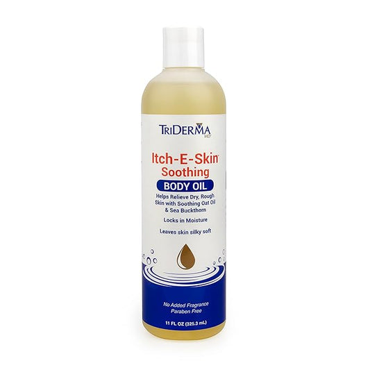 Itch-E-Skin Soothing and Moisturizing Body Oil with Sea Buckthorn Oil, Rose Hip Oil, Oat Oil to Relieve Itchy Skin, Non-Greasy Dry Body Oil, 12 ounces