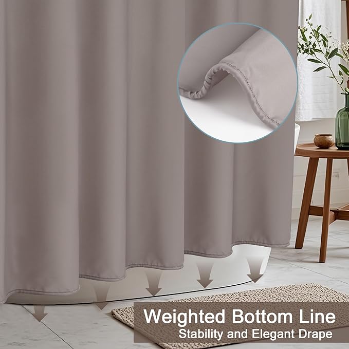 AooHome Extra Long Shower Liner, Fabric Bathroom Curtain with Hooks for Hotel, Weigthed Hem, Water Repellent, 72 x 84 Inch, Chocolate