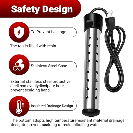 Immersion Water Heater,Anti-scalding Bucket Heater with Stainless Steel Guard Heat 5 Gallons of Water in Minutes,Electric Pool Water Heater for Above Ground Pool Bathtub,Camping