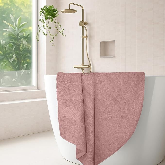 RIVERSIDE 100% Ring Spun Cotton Large Bath Towels Set of 4, 27 x 54 – Quick Dry, Soft & Highly Absorbent Towels for Shower & Bathroom – Luxury 600 GSM Towels for Home, Spa, Gym, Hotel, Dusty Rose