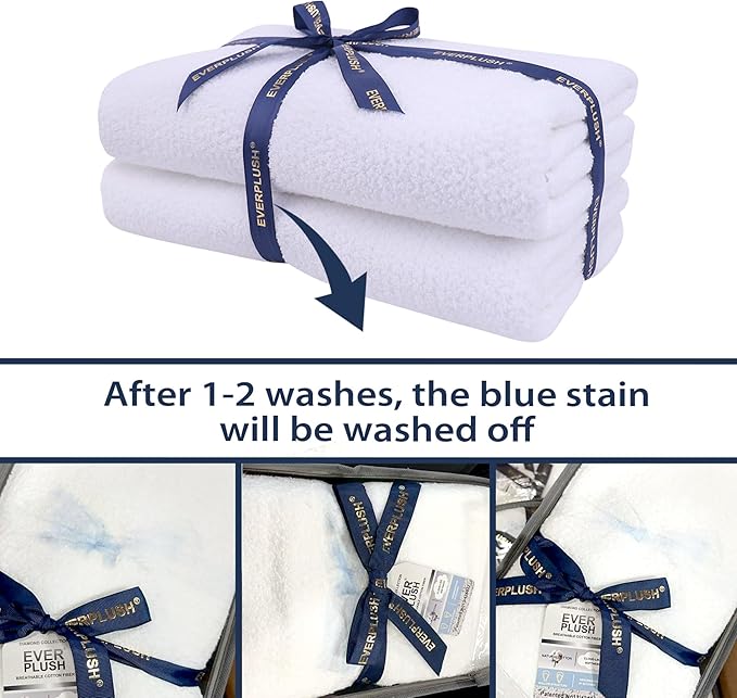 Everplush Diamond Collection Oversized Bath Towel – 2 Pieces, Super Soft & Highly Absorbent, Quick-Drying & Extra Large Perfect for Bathroom, Pool, Swimming Use(White, 30" x 56" 2PK)