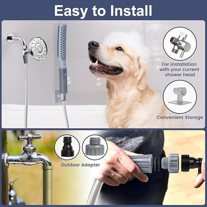 Dog Shower Attachment, Dog Shower With Metal Diverter, Pet Shower Attachment for Fast and Easy Dog Bathing, 3 Spray Modes One-Button Switch 8-Foot Hose For Indoor and Outdoor