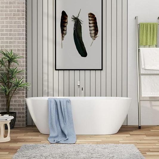 67" Acrylic Freestanding Bathtub - Mocoloo White Oval Shape Soaking Bath Tub with Stainless Drain and Overflow Assembly for Classic Modern Bathrooms