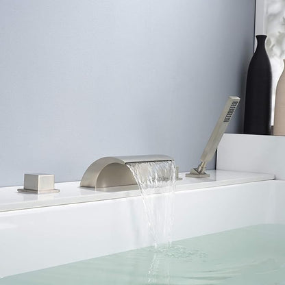 sumerain Waterfall Bathtub Faucet Brushed Nickel with Sprayer, Tub Spout with Diverter