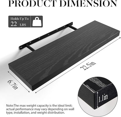 BAYKA Floating Shelves for Wall, 22.5 inches Black Wall Shelves for Bathroom, Bedroom, Living Room, Kitchen & Book, Hanging Display Decor Organizer Shelf with 22 lbs Capacity
