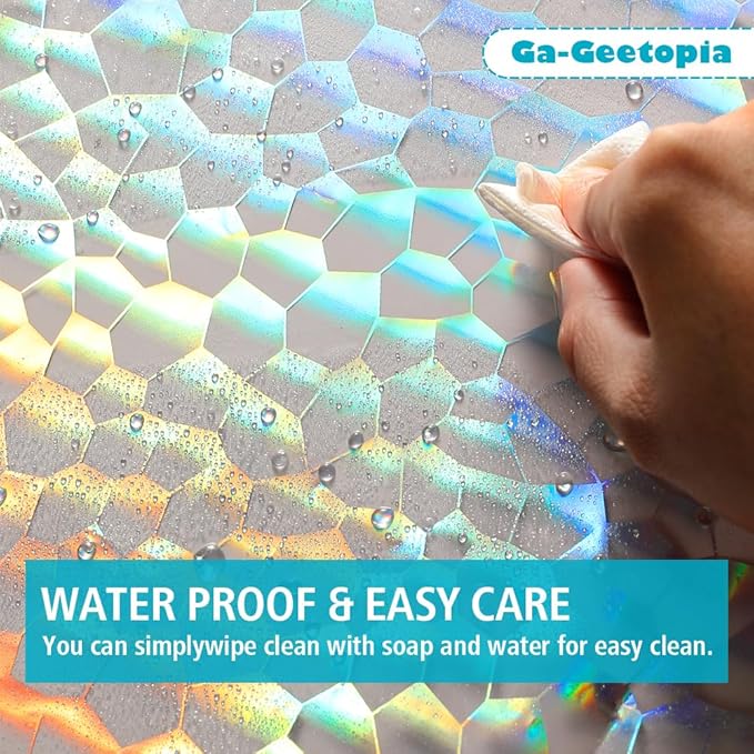 Ga-Geetopia Holographic Narrow Size 3D EVA Shower Curtain Liner Water Cube, 36x72 Premium Light Weight Plastic Bathroom Shower Curtain with Rustproof Metal Grommets