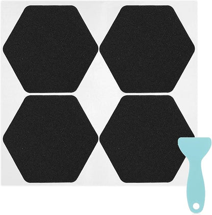 S&X 24 Pcs Shower Non Slip Stickers (Large 4.7" Hexagon), Modern Black Bathtub Non Slip Stickers, High Traction Grit Safety Decals for Tub Floor, Waterproof with Scraper